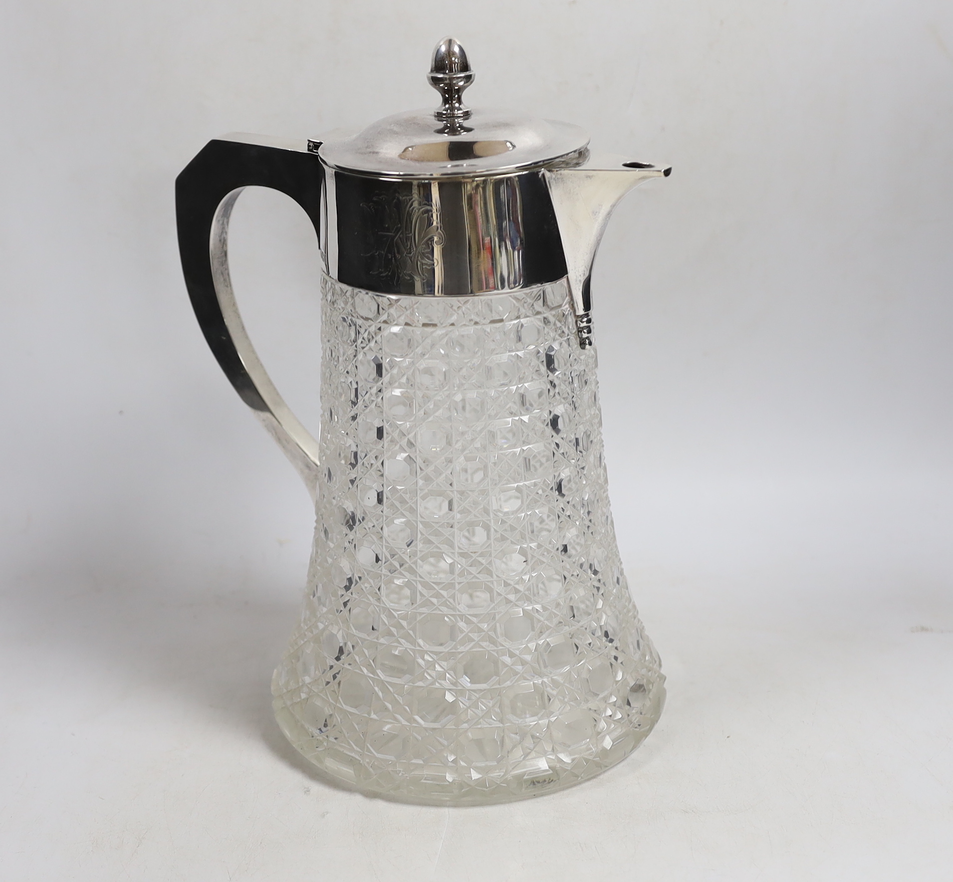 A large late Victorian silver mounted cut glass claret jug, by Mappin & Webb, Sheffield, 1896, 29cm.